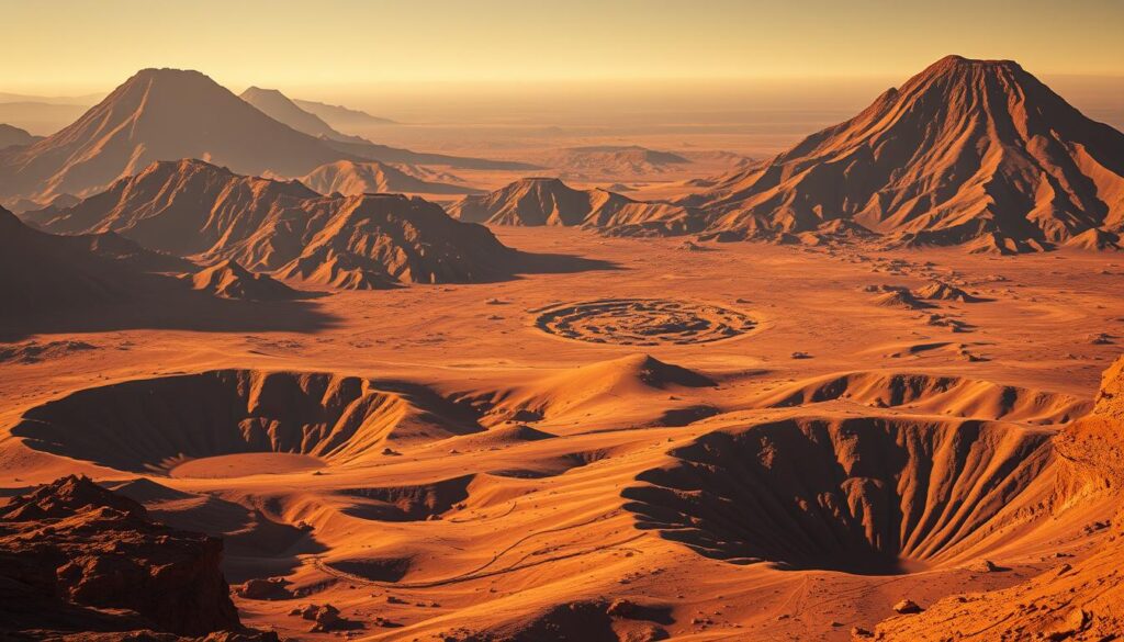 Marslandschaft mit Kratern und Vulkanen