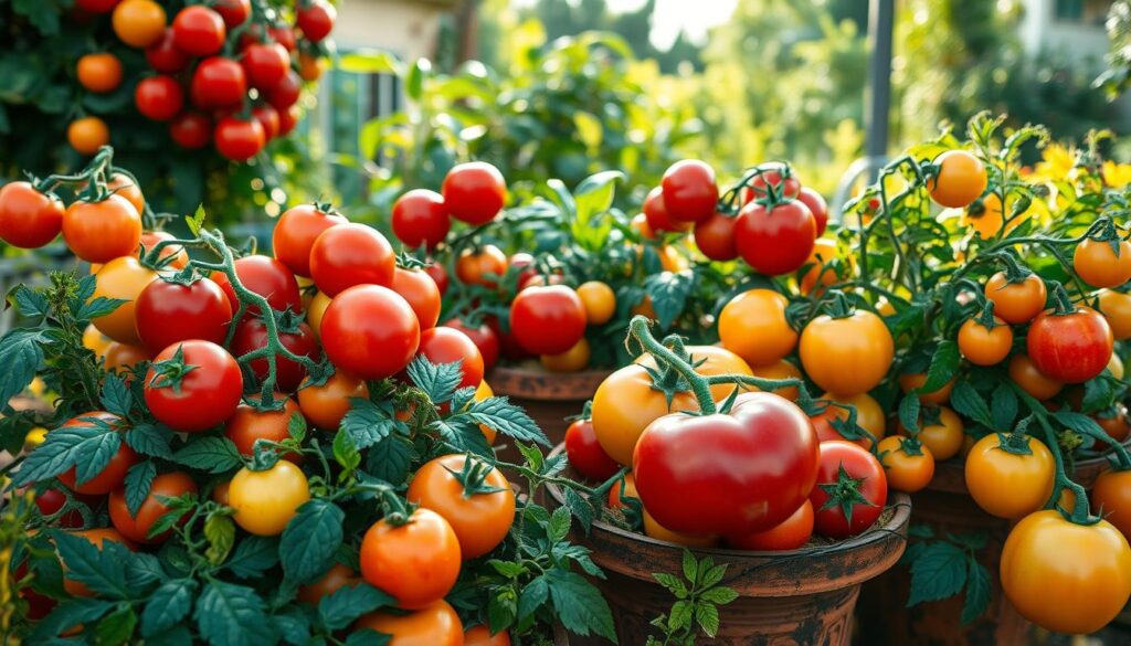 Verschiedene Tomatensorten im Kübel