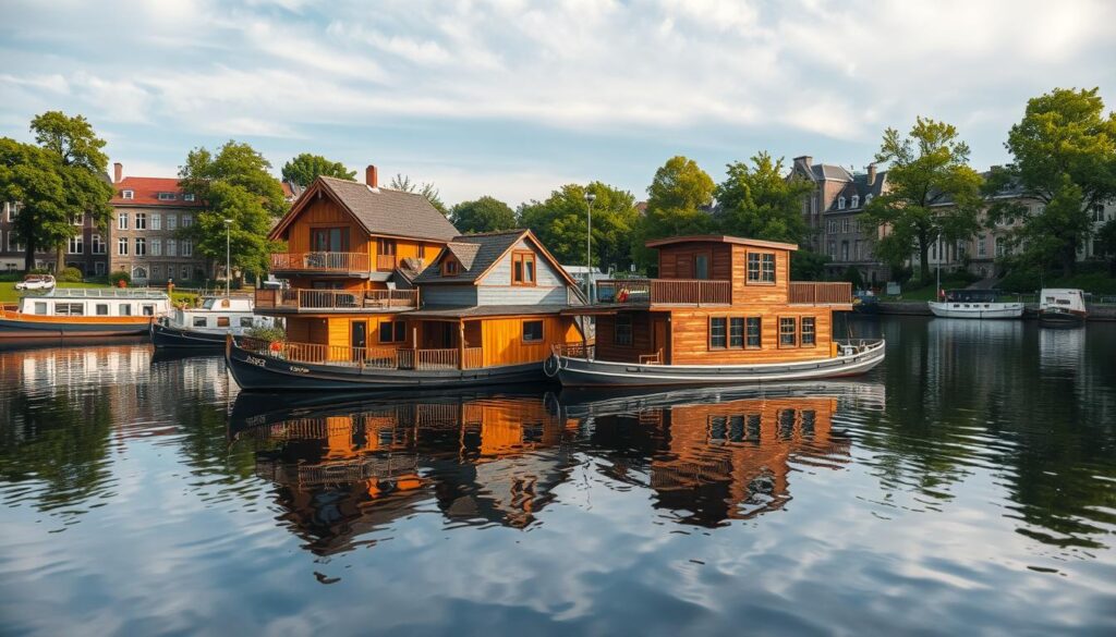 Hausboote in Berlin auf ruhigem Gewässer