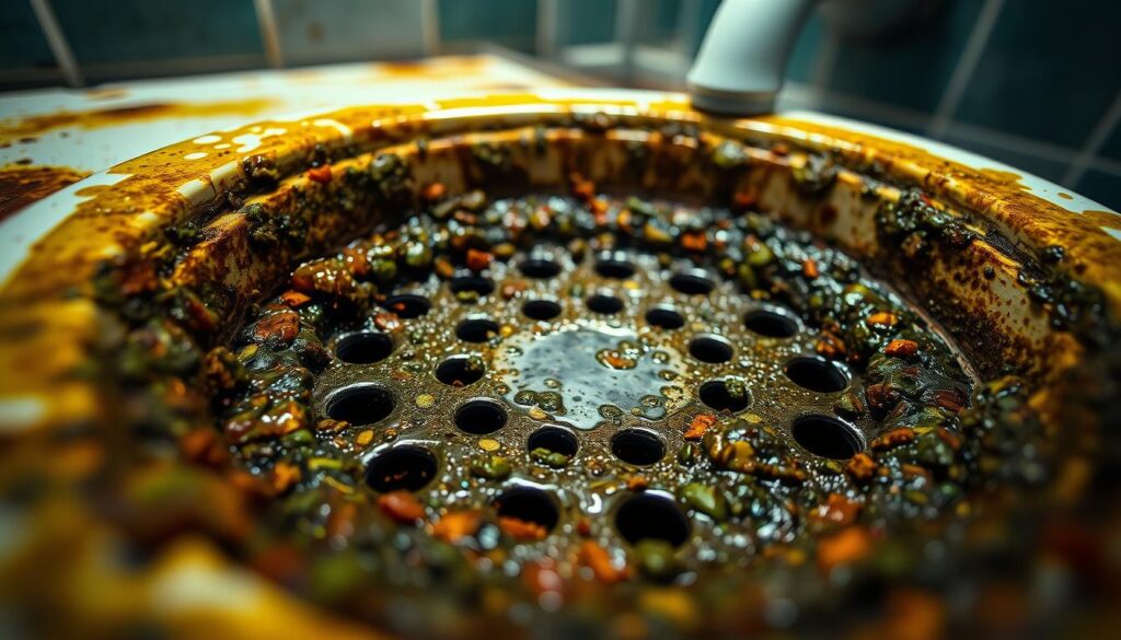 Biofilm im Abfluss und Ablagerungen